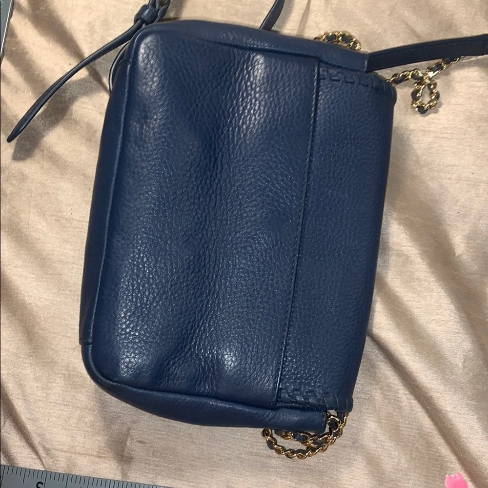 Tory Burch Blue Leather Crossbody Bag with Gold Chain EUC